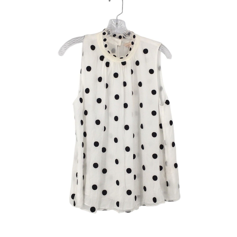 New Rebecca Taylor White Black Embroidered Polka Dot Silk Blouse Tank Size 10